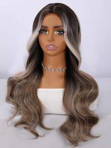 SMILCO 24 Inches, Brown Color With Highlights, Curly, Middle Parting, No Bangs, High Temperature Silk, Rose Inner Net, Lady's Wig, Suitable For Daily Wear - Brown Highlight - View 8