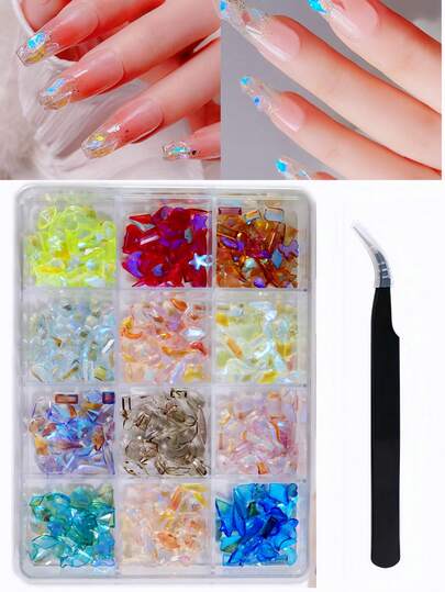 2026 New Packaging One Box BEST SELLER Icy Sparkle Nail Art Kit - 12 Mix Shape Resin Rhinestones For Winter Glam Nails (Fast Shipping!)​