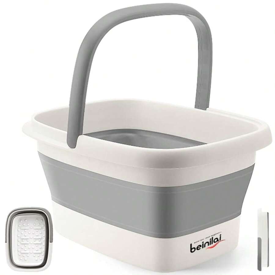 Collapsible Foot Bath Basin For Soaking Feet,Foot Soak Tub,Plastic Foot Bucket With Handles And Massage Acupoint,Foldable Laundry Basket-Gery - Grey - View 1