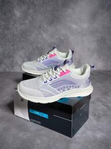 Zapatillas informales con cordones de color contrastante de moda para adolescentes - Zapatos de malla transpirables antideslizantes, adecuados para correr y caminar al aire libre