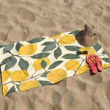 1 Stück große Zitronengrove Strandtuch - leuchtend gelbe Zitronen und grüne Blatt geometrisches Muster, weicher Microfaser Frottee, Strand- und Badetuch für Meer, sehr saugfähig, überdimensional rechteckiges Tuch für Pools, Strände, Sommer und Küstenaktivitäten