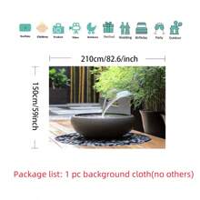 1pc Zen Garden Fountain With Water Design Backdrop Cloth,- Tranquil Japanese-Style Decor For Weddings, Anniversaries And Peaceful Celebrations, Bedroom Home Decoration, Party Background,No Electricity Needed, Bedroom Decoration Zen Garden Decor ,2D Flat,Notmulti-Layer Or Real Model