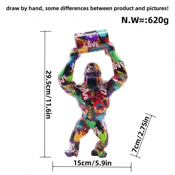 Boho-Stil bunte Gorilla Statue - Harz Tierskulptur für Zuhause, Büro & Schreibtisch Dekoration