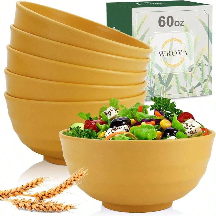 Wheat Straw Bowls Set 60 OZ Unbreakable Large Cereal Bowls Set Of 6 Microwave And Dishwasher Safe Bowls Big Bowls For Apartment And Dorm  Soup Bowl For Serving Oatmeal And Salad Yellow - 黃色 - 查看 1