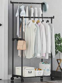 1pc Large Household Bestselling Simple Movable Coat Rack,Balcony Clothes Drying Rack,Floor Standing Storage Rack For Shoes & Hats