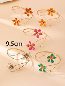 1 件花卉吊坠欧美时尚别致风格女士度假装开口袖口手链 - 橘色 - 查看 4