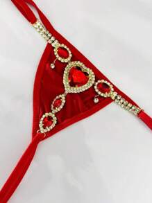 2025 Nova Calcinha Elástica com Borla de Cristal Vermelho, Conjunto de Corpo Maiô Bikini Ajustável com Strass para Mulheres, Lingerie Íntima
