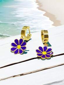 1 Pair Elegant Daisy Flower Hoop Earrings For Women, Chic, Sweet Perfect For Summer