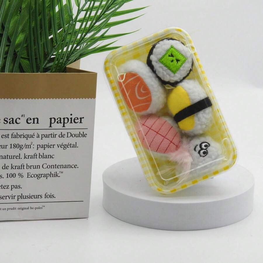 Scented Sound Toy Cat Sushi Plush Pet Toy Cute Plush Sushi Simulation Rice Ball 5 Piece Set - Multicolor - View 1