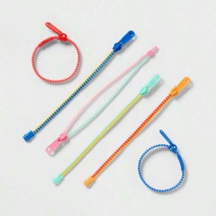 6CT Multi-Colored Zipper Bracelets For  Party Favors, Safe Durable Polyoxymethylene Material, No Choking Hazard, Great For Birthdays And Special Occasions - Default - View 1