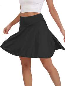 加大码女式高腰紧身运动裙，高弹力健身跑步健身紧身裙，带口袋 - 黑色 - 查看 5