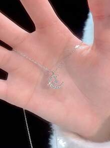 1 pieza Collar con colgante de estrella y luna de acero inoxidable para mujeres