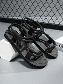 Men's Summer Lace-Up Flat Sports Sandals, Lightweight Anti-Slip Water Shoes For Outdoor Beach