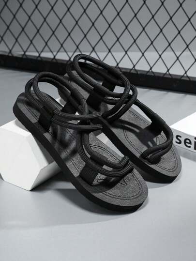 Men's Summer Lace-Up Flat Sports Sandals, Lightweight Anti-Slip Water Shoes For Outdoor Beach