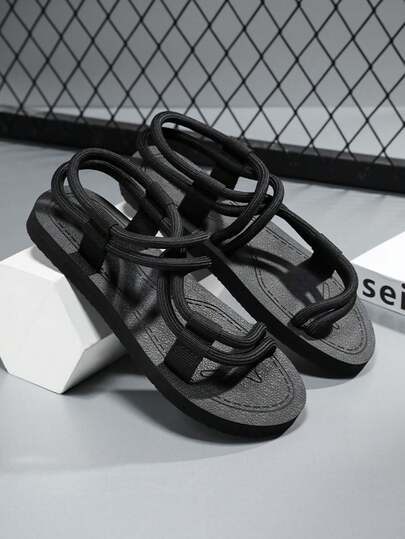 Men's Summer Lace-Up Flat Sports Sandals, Lightweight Non-Slip Water Shoes For Outdoor Beach, Run Small By One Size