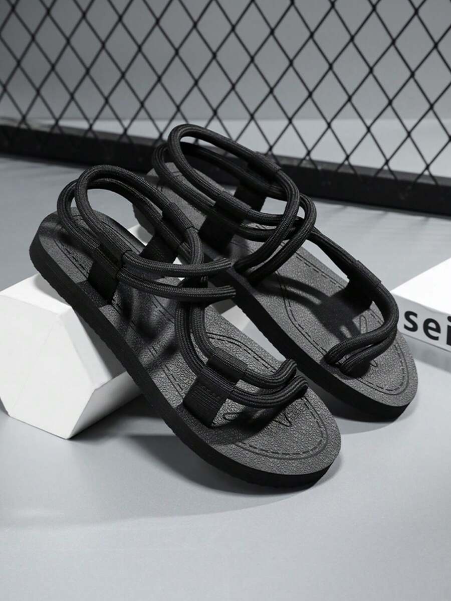 Men's Summer Lace-Up Flat Sports Sandals, Lightweight Anti-Slip Water Shoes For Outdoor Beach