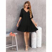 Womens Swimsuit Coverups Sexy V Neck Bathing Suit Cover Ups Casual Loose Cover Up For Swimwear - Black - View 3
