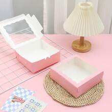 20pcs - Paper Bread Box With Window, White, Black, Pink And Wood Color, Food Safe Gift Container - Perfect For Packing Macarons, Chocolate Sandwiches, Desserts, Candies, Wedding Party Packaging Boxes, Summer Party Packaging Boxes, Family Parties, Gift Packaging Boxes, Dessert Packaging Boxes - 粉色 - 查看 3
