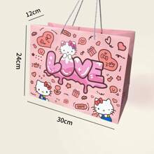 Sanrio 1 PIEZA Bolsa de regalo de papel kraft de gran capacidad con diseño de dibujos animados de Sanrio Katie Cat para decoración de cumpleaños u otras festividades. La bolsa de compras portátil puede presentar una impresión de color ligeramente desigual y unas pequeñas manchas, lo cual es normal en un producto de papel.