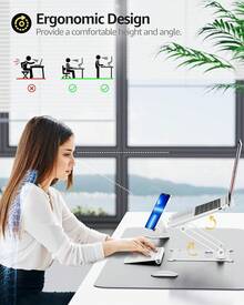 Laptop Notebook Stand Holder Adjustable Laptop Stand Portable Computer Riser Compatible With MacBook Air Pro HP  XPS  All Laptops 10-15.6"(Black) - B-Bạc - Xem 2