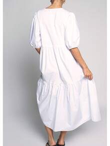 SANSSOUCI TIE FRONT TIERRED POLY COTTON MIDI SKIRT  Plain    Elegant  Casual  Modest    Woven Fabric    Tiered Layer  Tie Front    DRESS  Beach  Home  Baby Shower Party  Daily  Elegant And Casual  Tea Party  Brunch    SPRING SUMMER - 白色 - 查看 3