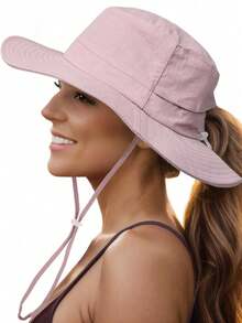 1pc Outdoor Flat Brim Sun Hat, Water Resistant, Ponytail Hole - A - View 18