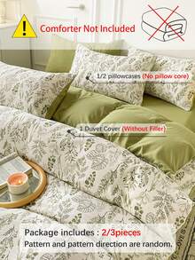 2/3pcs GreenFloral Duvet Cover Set, Bedding, Super Soft And Skin-Friendly Duvet Cover, Boys And Girls,School Student,Dormitory Dress-Up,Washed Duvet Cover, Floral Printed Pattern Comforter Set And Pillow Case, Quilt Core Not Included, Fits For Twin Full King Queen All Size Beds, Suitable For All Seasons, Home Decoration, Bedding Gifts, Machine Washable,Twin Queen King - Green - View 8
