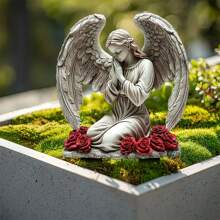 2D Engel Garten Plakette - Klassisches Acryl Rasenschild, betender Engel mit Rosen Ton-Topf Design, wetterfestes Outdoor Dekor für Garten, Friedhof und Landschaftsverschönerung, Märchenstil mit exquisiten Details, 2D Engel Garten Ornament, zufälliger Stil