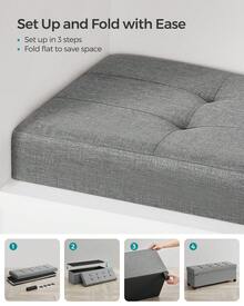 SONGMICS Ghế đôn để đồ, Ghế gác chân có thể gập lại có chân, Ghế dài cuối giường, Rương đựng đồ, Cho phòng khách, Phòng ngủ, Lối vào Ký túc xá trở lại trường - Xám - Xem 6
