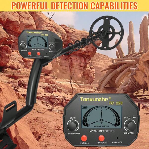 TC-220 Metal Detector For Copper And Iron Coins, Full Metal Detector, Easy To Operate, Portable, High Precision Metal Detector, Batteries Not Included (With GP Pointer And Trowel)
