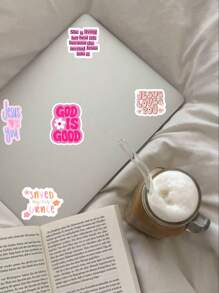 50pcs Pink Bible Verse Cartoon Stickers, DIY Journal, Decoration For Phone, Tablet