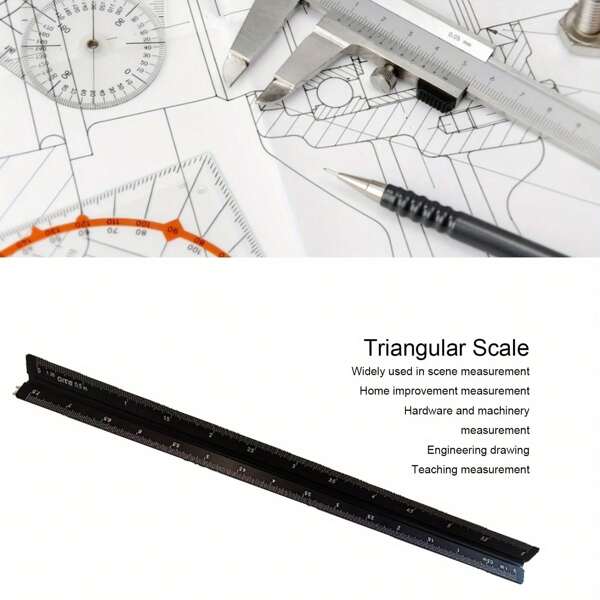 Squadra triangolare in lega di alluminio nera da 30 cm, con scala metrica e imperiale, adatta per intaglio, disegno tecnico, architettura, design, decorazione per falegnameria
