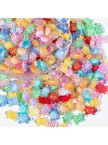 100/200个迷你海龟摆件，闪亮树脂海洋动物海龟雕像，适用于DIY花园雕塑、娃娃屋、水族箱装饰，卡通彩色DIY配件，水族箱海龟模型，海洋动物海龟美甲用品。生日派对和婚礼小礼物。[注意尺寸，它们非常小] - 彩色 - 查看 6