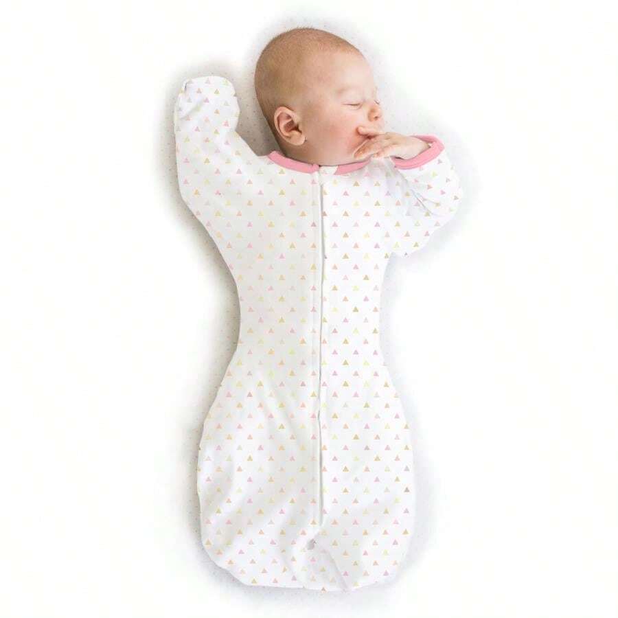 SwaddleDesigns Transitional Swaddle Sack, Arms Up Half-Length Sleeves &Amp; Mitten Cuffs, Swaddle For Newborn Transition To Baby Sleep Sack Wearable Blanket, Medium, 3-6 Month, 14-21 Lb, Tiny Hedgehogs - Pink Tiny Triangles - 查看 1