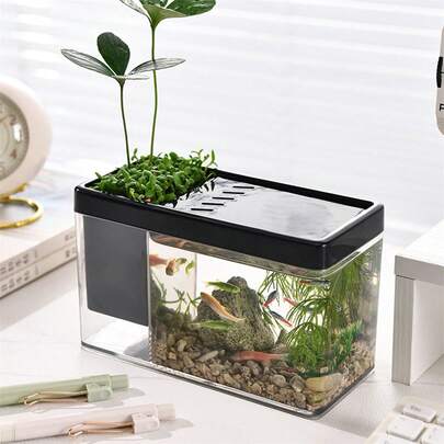 Small Fish Tank, Mini Aquarium Tank Portable Fish Bowl Fish Tank Plastic Fish Box For Fish Plants Home Office Desktop Decoration