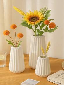 三种尺寸白色几何花瓶 - 现代陶瓷装饰，适合夏季客厅、置物架、乔迁或毕业礼物、简约插花，也适用于卧室和玄关家居装饰，玻璃花瓶 - 彩色 - 查看 2