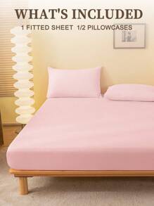 2/3 Pcs Fitted Sheet Set, Bedding, Solid Color Bed Sheet Set, Halloween Decor, Fall Decor, Christmas Decoration, Soft And Comfortable Bedding, Skin-Friendly Bed Cover Set, Room Decor For All Season, Halloween Gift, Mattress Protector For Bedroom, Fits For Single, Twin, Full, Queen And King Size Bed, 1 Fitted Sheet And 1/2 Pillowcases, Machine Washable