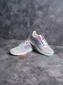 Zapatillas informales con cordones de color contrastante de moda para adolescentes - Zapatos de malla transpirables antideslizantes, adecuados para correr y caminar al aire libre