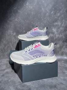 Zapatillas informales con cordones de color contrastante de moda para adolescentes - Zapatos de malla transpirables antideslizantes, adecuados para correr y caminar al aire libre