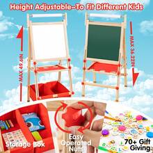 Deli All-In-One Kids Art Easel, Adjustable Wooden Double-Sided Magnetic Board (Whiteboard & Chalkboard) With Paper Roll For Toddlers, Back To School - Beige - View 2