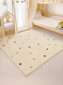1pc Soft Faux Wool Rectangle Mat, Colorful Polka Dot Patterned Faux Wool Rug, Soft & Comfortable, Suitable For Bedroom, Living Room And Nursery - Decorative Beige Floor Mat, Colorful Dot Pattern, Easy To Clean, Living Room Carpet - Multicolor - View 13