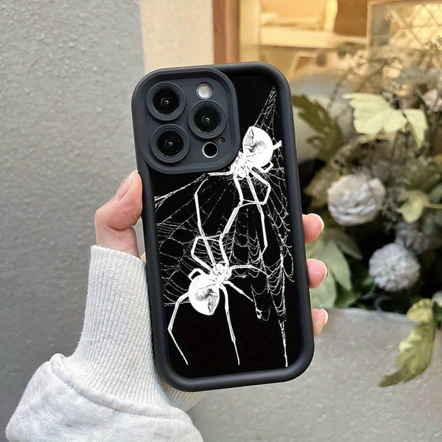 Black Spider Design Black And White Soft TPU Material, Fun And Durable, Shockproof And Anti-Slip Protective Phone Case For IPhone 16/16 Pro/16 PLUS/16 Pro Max/15/14/13/12/11/X - Mix Color 1 - View 1