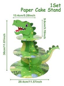 1 套恐龙主题派对纸杯蛋糕架装饰，3 层绿色/粉色恐龙动物主题蛋糕架，派对蛋糕装饰甜点架，适用于生日周年派对运动派对用品，厨房蛋糕装饰 - 綠色 - 查看 12