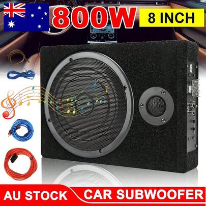 8" Car Subwoofer Under-Seat 800W Amplifier Speaker Audio Sub Woofer Slim Box Kit