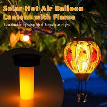 Starsoul Hot Balloon Solar Lantern With Flower Projection Metal Outdoor Waterproof Hot Balloon Solar Lights Hanging Lantern For Garden Yard Patio Decor - 紅衣主教-B-2pc - 查看 3