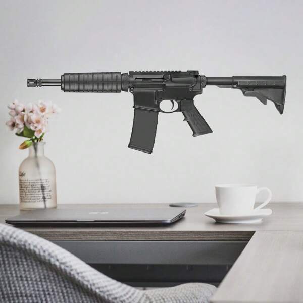 Ant Guru 1:1 Scale 3D Realistic M4 Carbine Vinyl Anti-Fading Waterproof Sticker, Metal Texture, Suitable For Any Smooth Surface Decoration Such As Cars, Ships, Trucks, Laptops, Walls, Mobile Phones, Computers, Etc., Easy To Remove Without Leaving Marks Room Decor Wall Decor Wall Stickers Wall Sticker Stickers