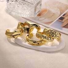 1 pieza Brazalete abierto de acero inoxidable bañado en platino 18K de diseño cóncavo-convexo, adecuado para fiesta, cita, uso en la oficina