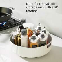 1pc 360° Rotating Spice Rack, Plastic Material, Kitchen Storage Tray, Minimalist Style, Multiple Colors Available, Circular Shape, Vertical Striped Pattern, Rotating Storage, Suitable For Daily Kitchen Organization