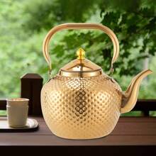 RibasuBB 2L Stainless Steel Teapot With Tea Filter, Hammered Gold Design, Anti-Scald Handle, Easy Clean, Ideal For Induction & Gas Stoves, Perfect Gift For Tea Lovers