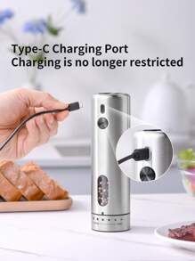 CLITON Zestaw młynków do pieprzu i soli ze stali nierdzewnej z akumulatorem USB-C - światło LED, zewnętrzna regulacja grubości, 110 ml, 300 mAh - idealny prezent na Boże Narodzenie, Ramadan, Eid i Diwali | Prezent do kuchni i na Nowy Rok | (zestaw podstawowy pojedynczy lub 2 w 1)